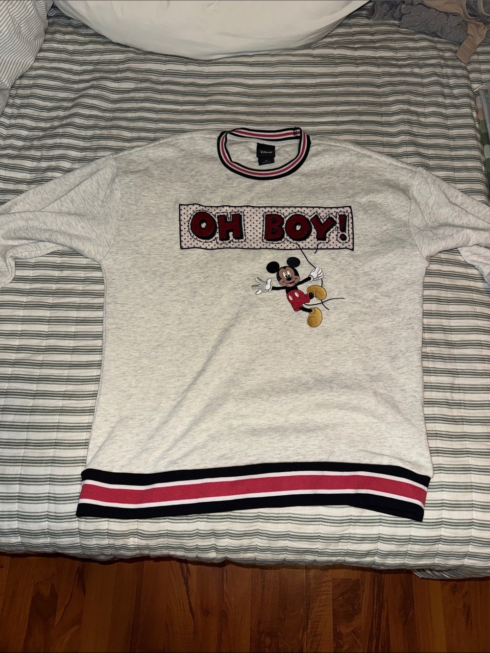 Disney White 'Oh Boy!' Mickey Graphic Sweatshirt with Red & Black Trim